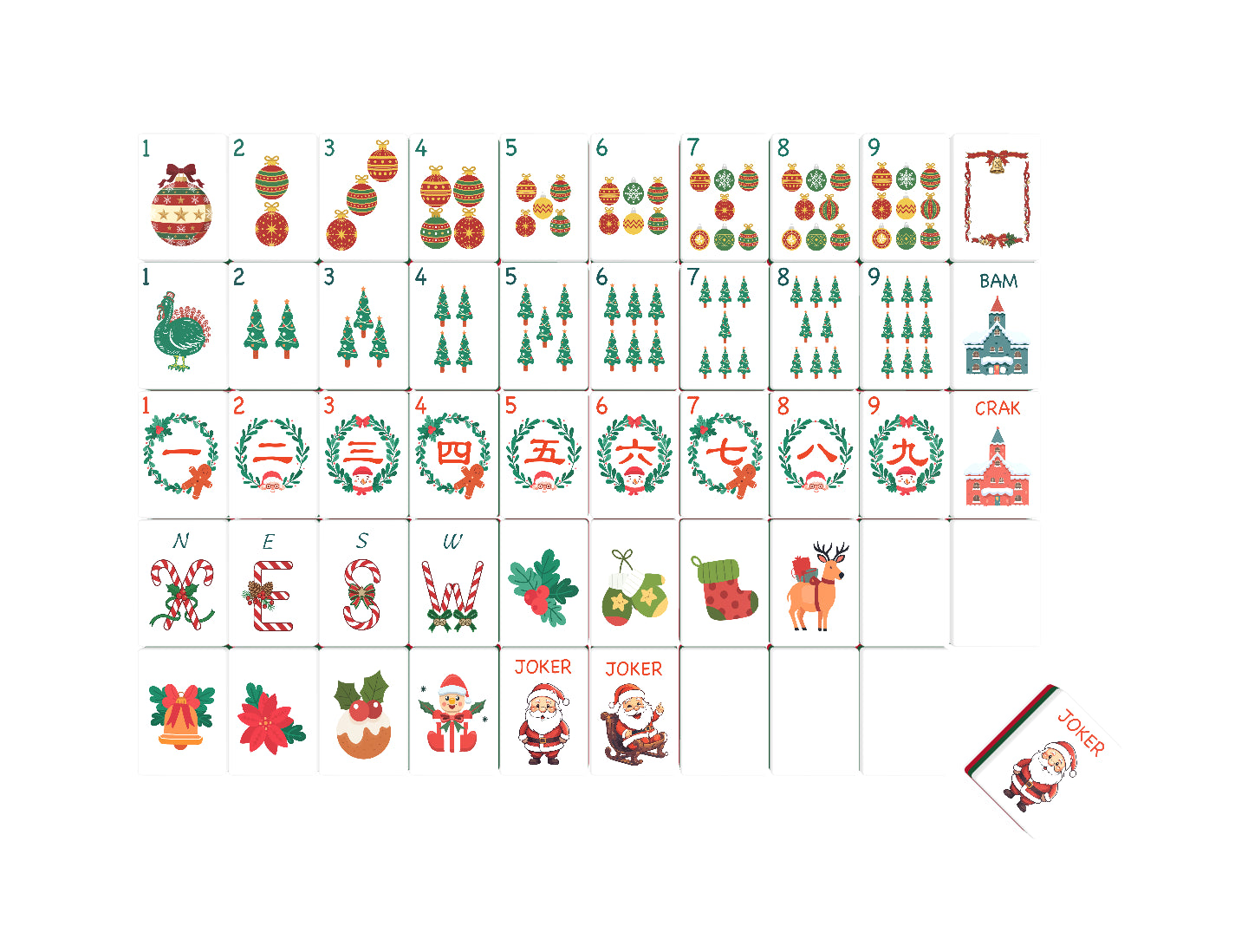 BamChive Red Christmas Star American Mahjong Tile Set