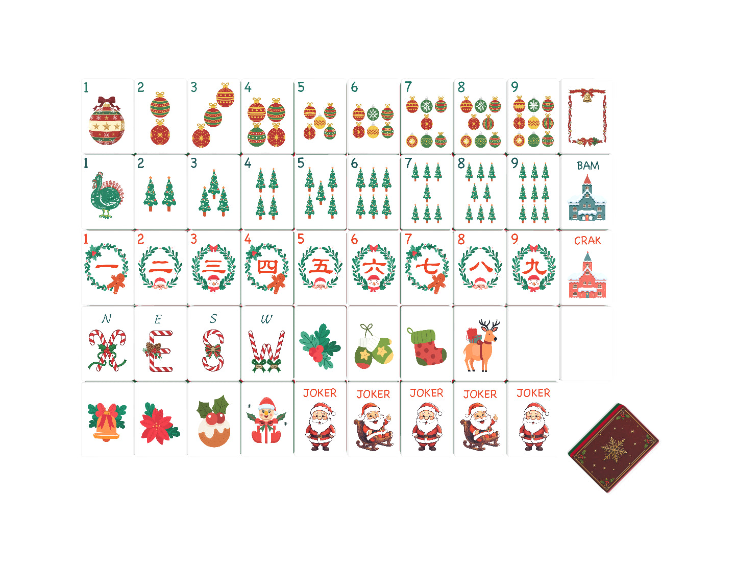 BamChive Red Christmas Star American Mahjong Tile Set