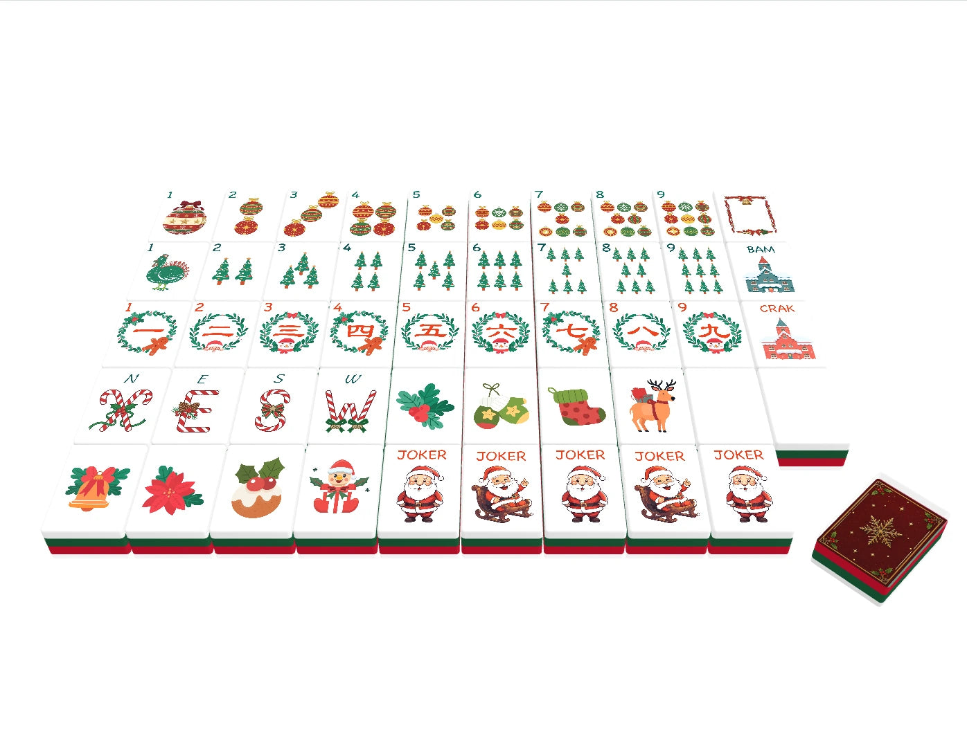 BamChive Red Christmas Star American Mahjong Tile Set
