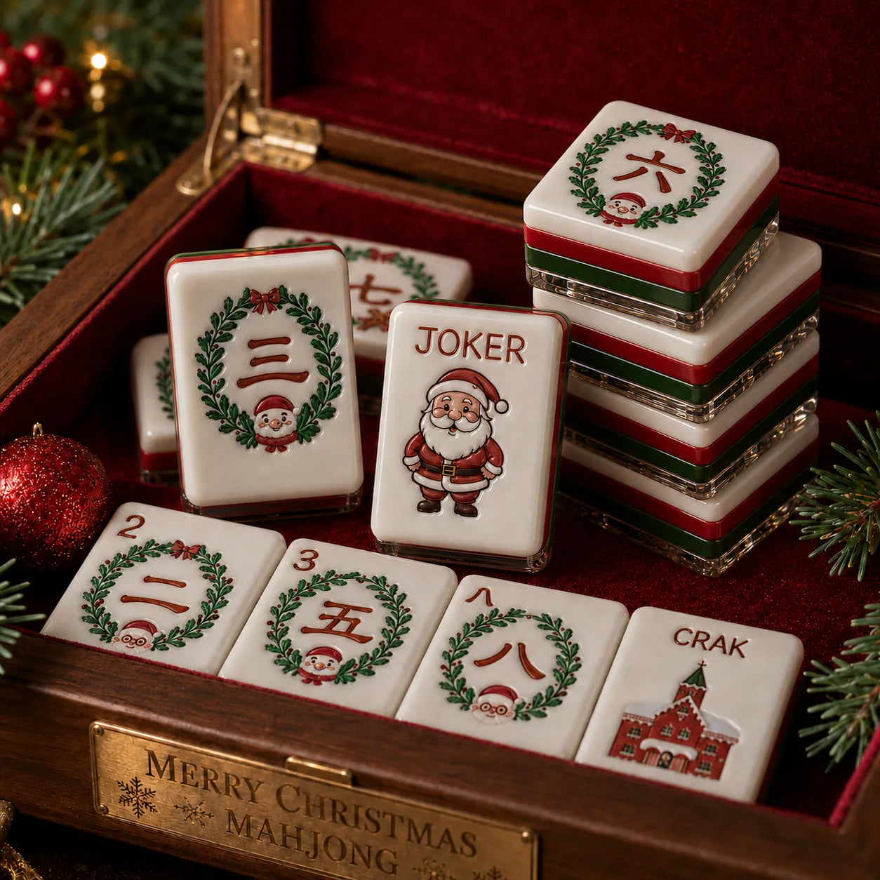 BamChive Sparking Magic Christmas American Mahjong Set – 4 Holiday Styles With 160 Tiles
