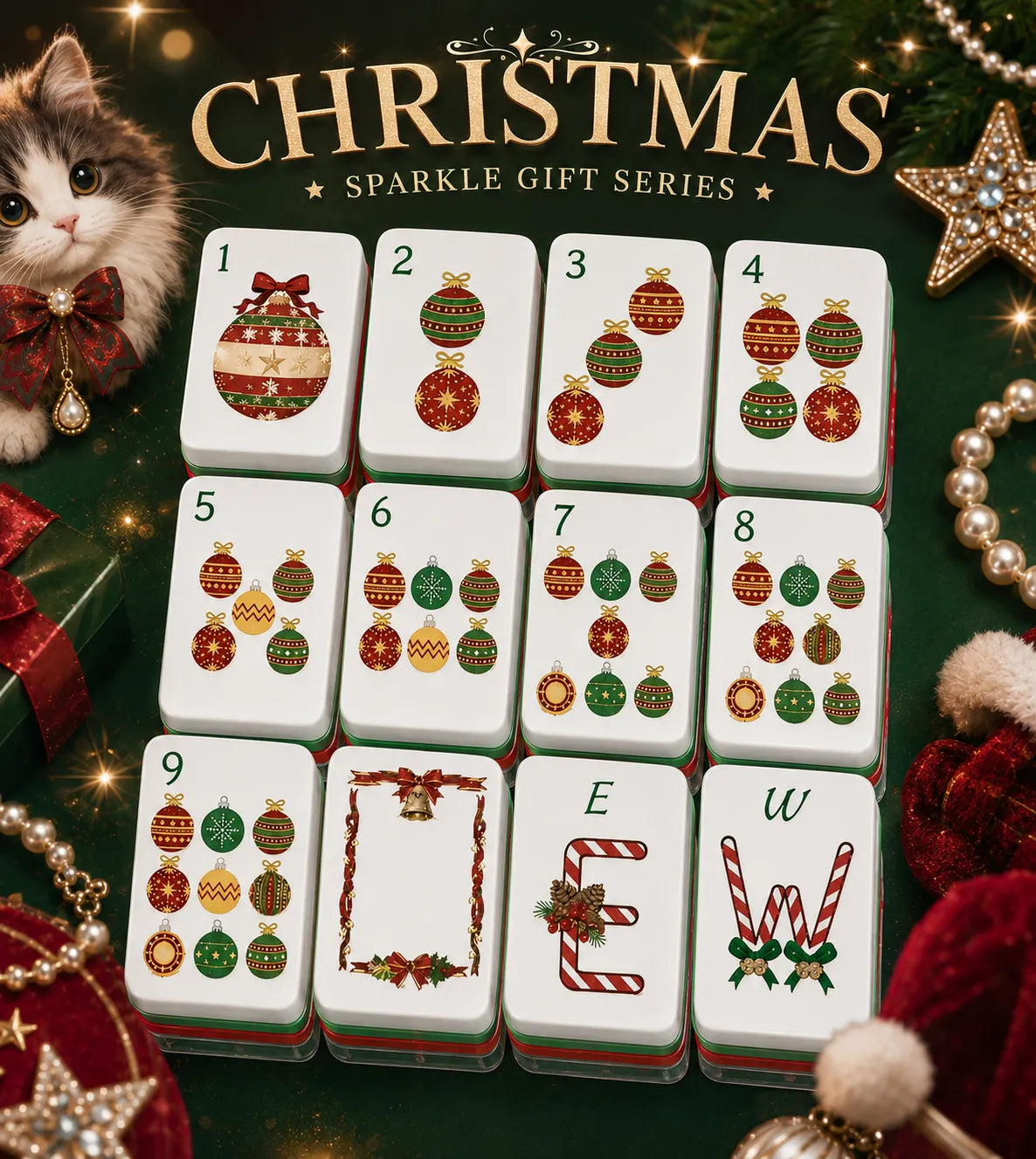 BamChive Sparking Magic Christmas American Mahjong Set – 4 Holiday Styles With 160 Tiles