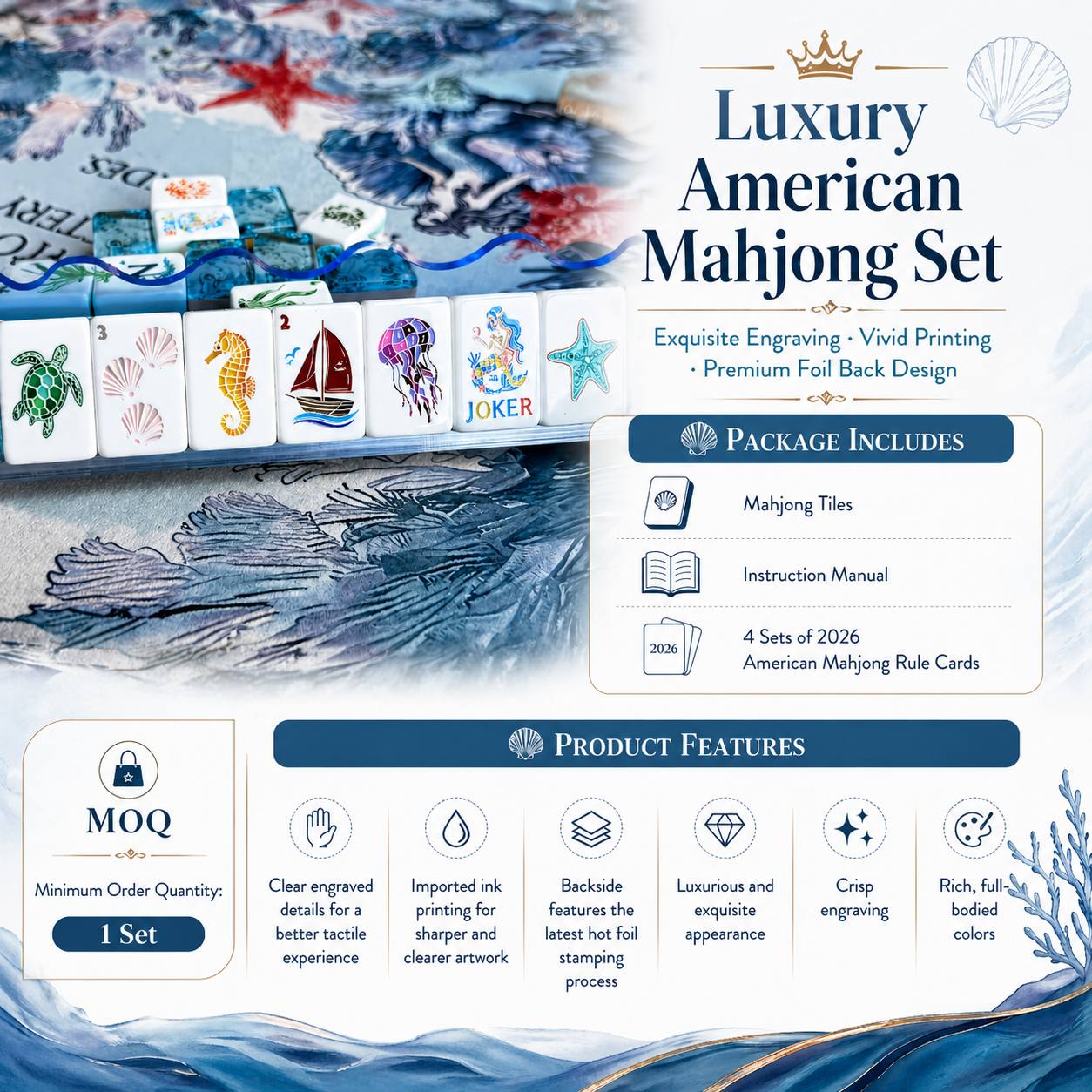 🧜 Little Mermaid Blue Ocean Mystical Mahjong Set